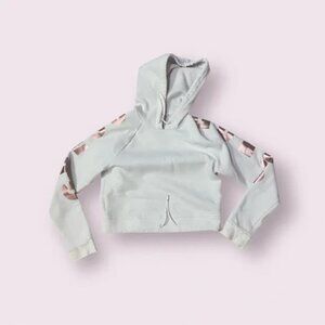 GUESS White Cropped Hoodie w/ Rose Gold Lettering